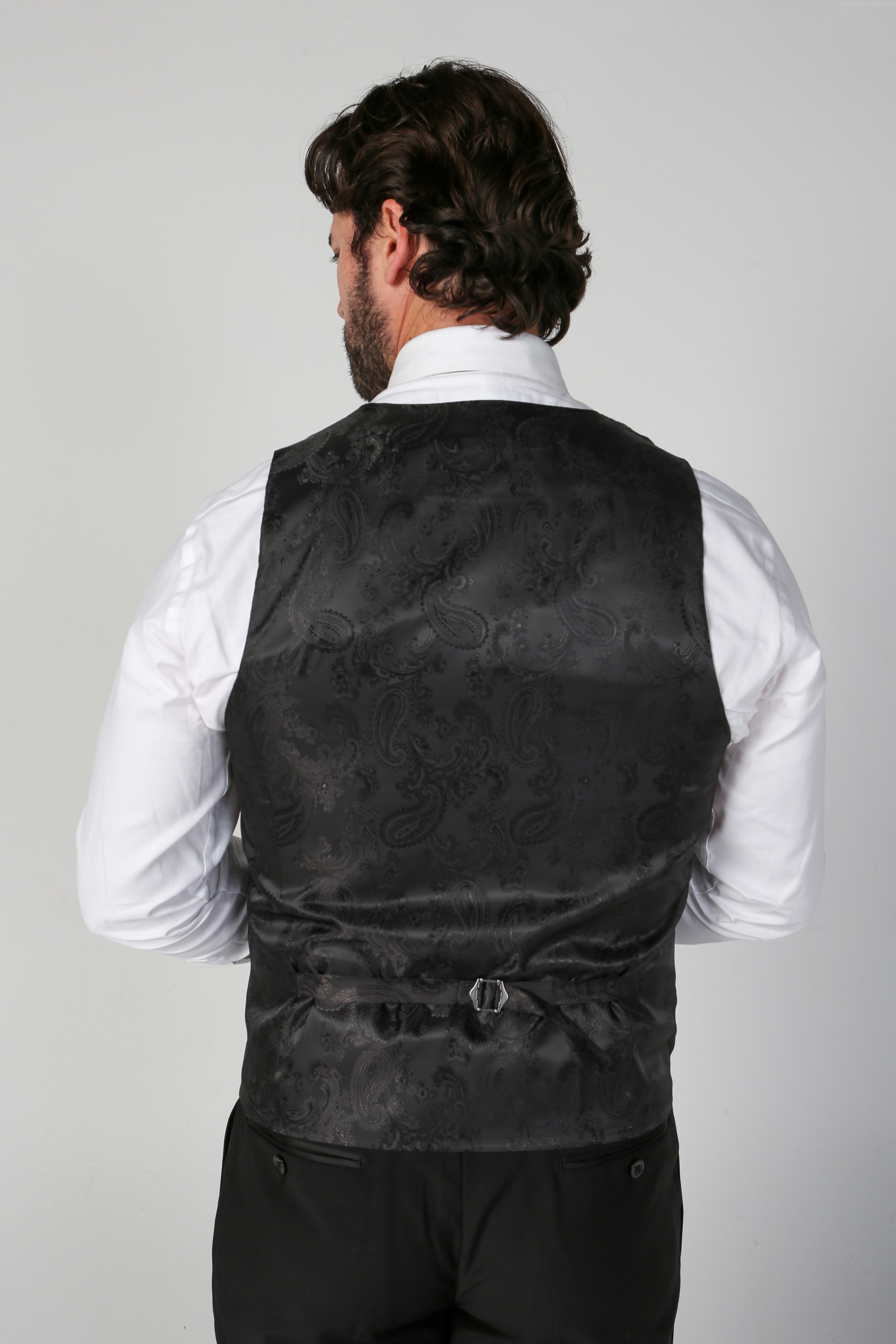 Ford - Men's Black Double-Breasted Waistcoat