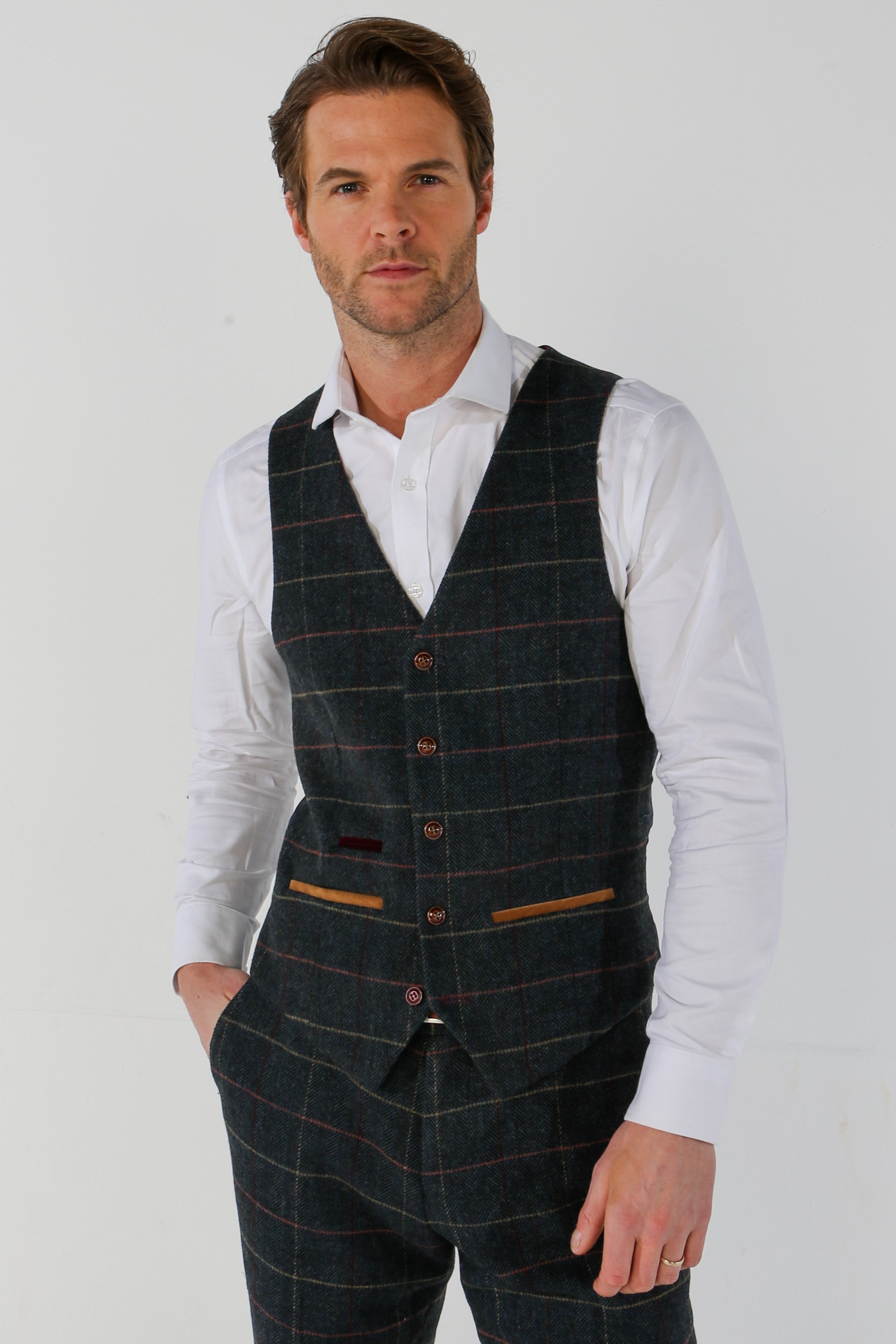 Thomas - Navy Tweed Check Waistcoat