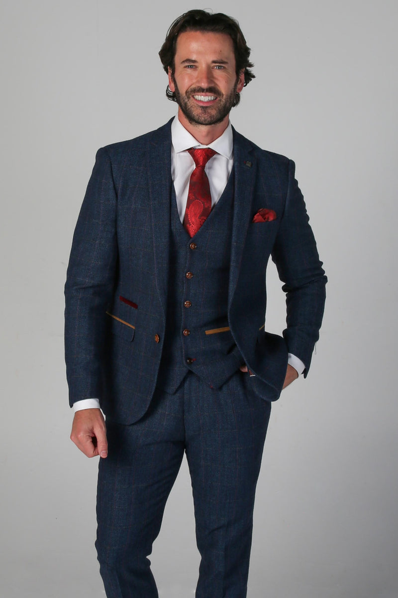 Scott Navy Men's 3-Piece Suit - A refined and versatile ensemble, exuding timeless charm and modern sophistication for any occasion.