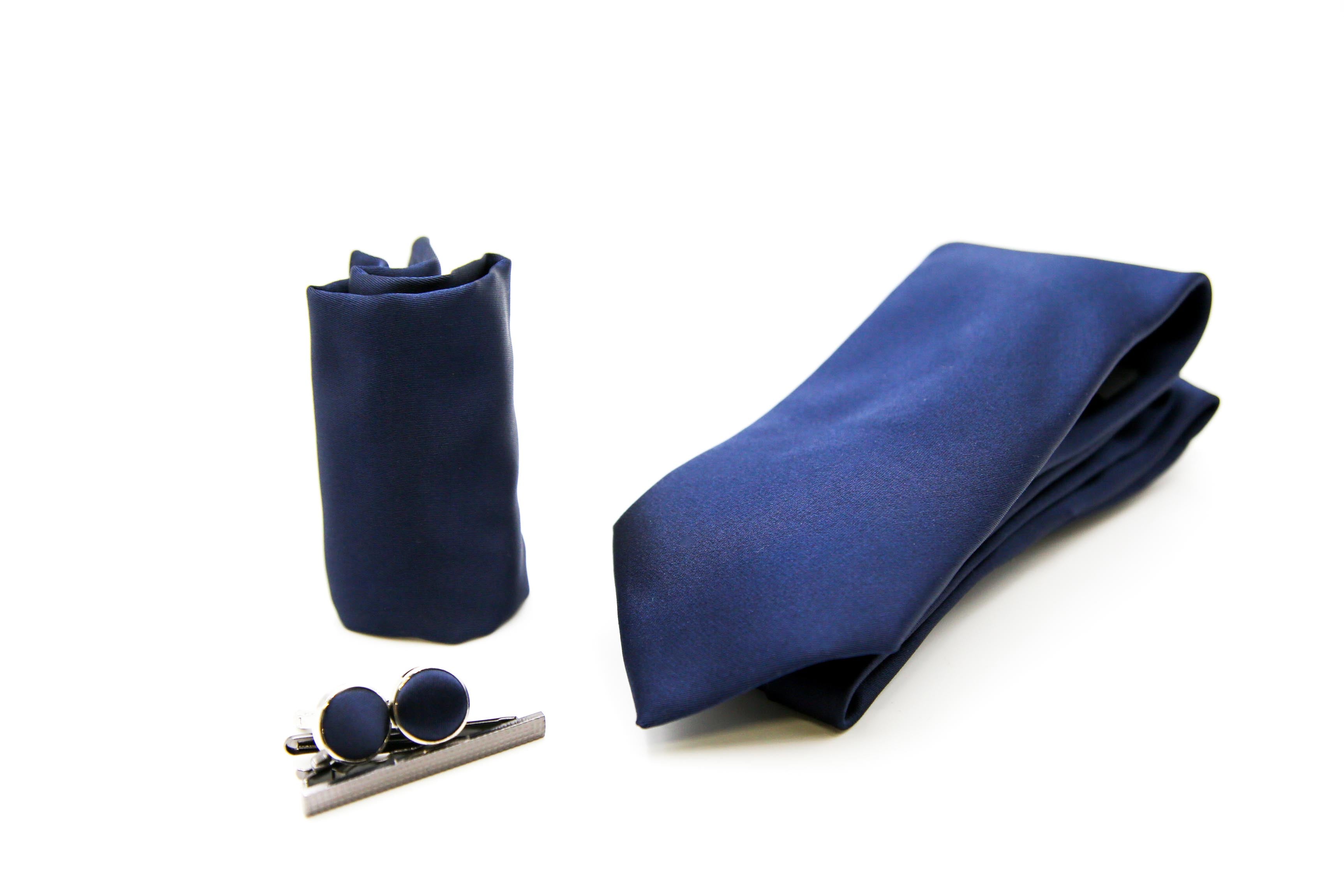 Paul Andrew - Navy Plain Satin Tie Set