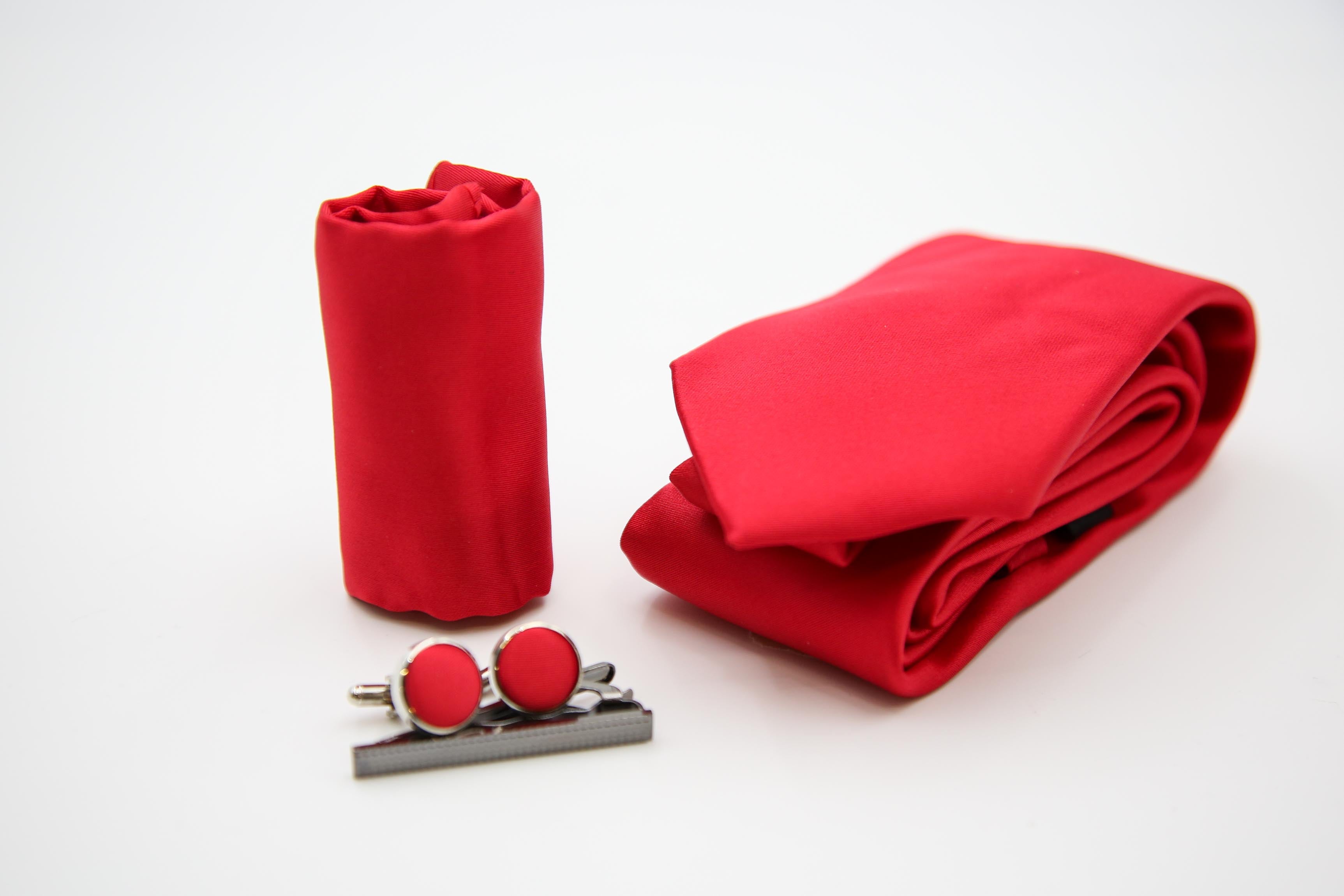 Paul Andrew - Red Plain Satin Tie Set